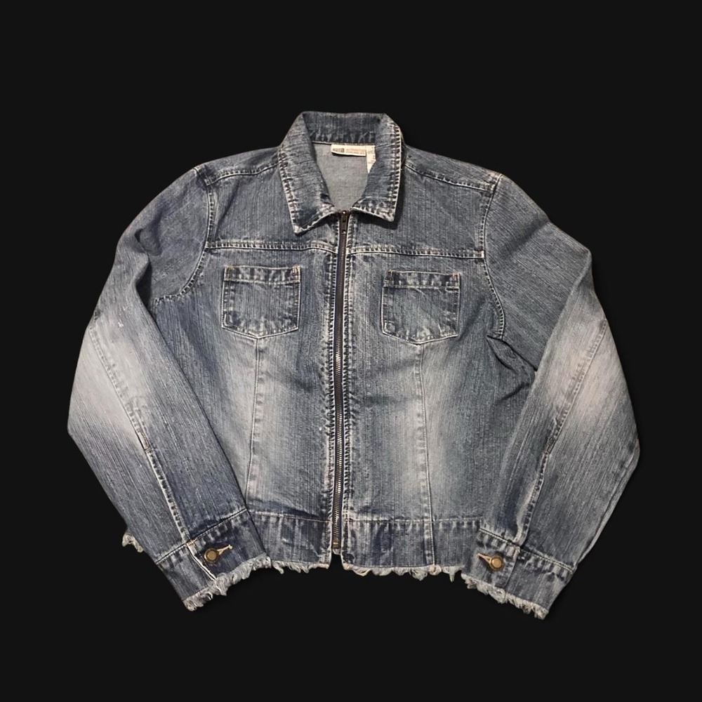 Faded Glory vintage y2k zip up denim jacket raw hem Women's Large/20.5